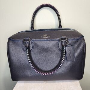 Coach grey/blue satchel Bennett Bag with Multicolor whipstitch Handle